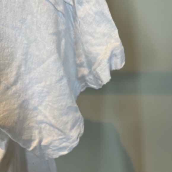 Free People White Short Sleeve V-Neck Linen Flowy Shirt Size XS C001 - Picture 2 of 12